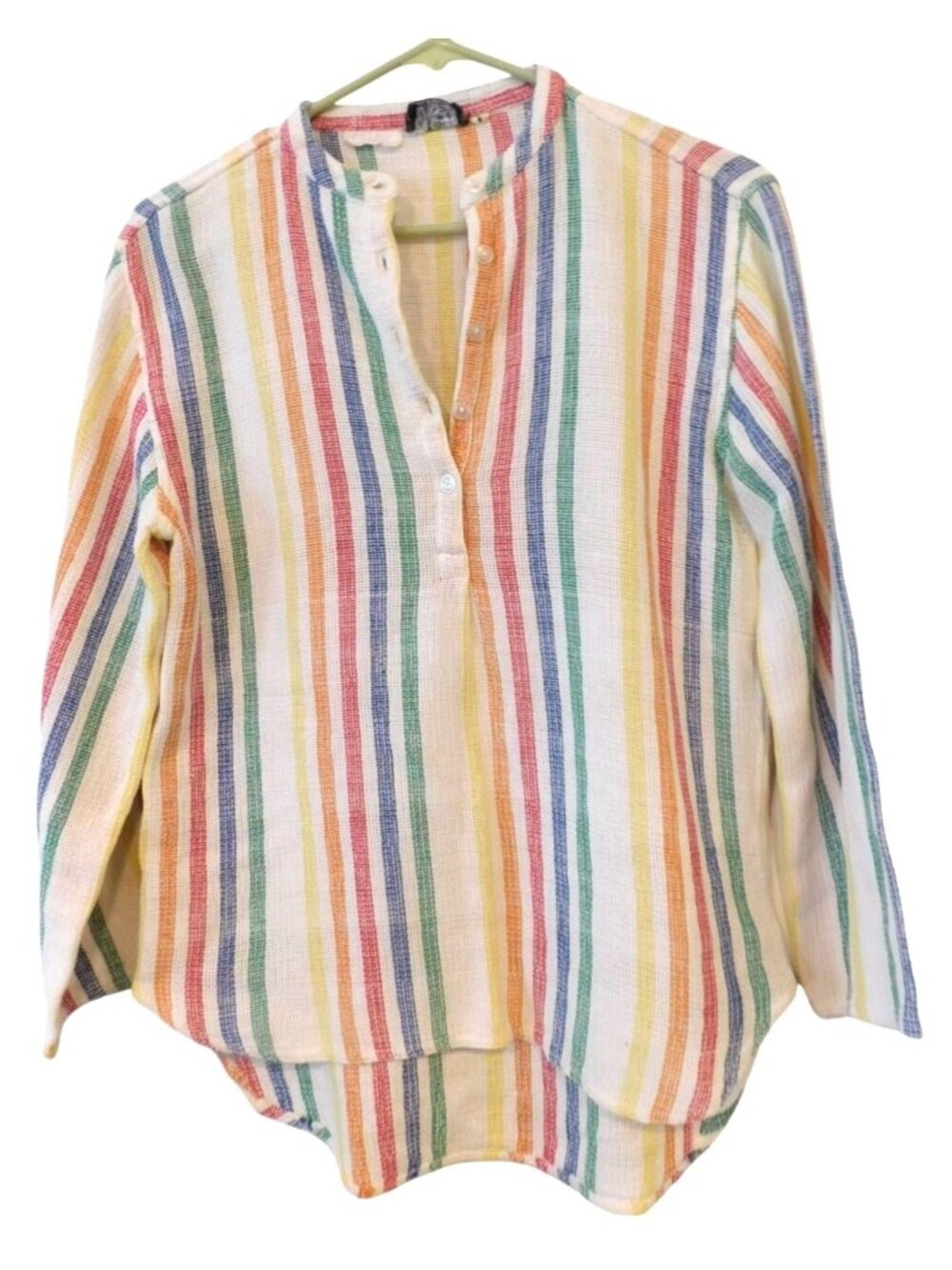 Vintage 70s Hudson’s For A Nice Girl Like You Rainbow Stripe Boho Shirt Womens L